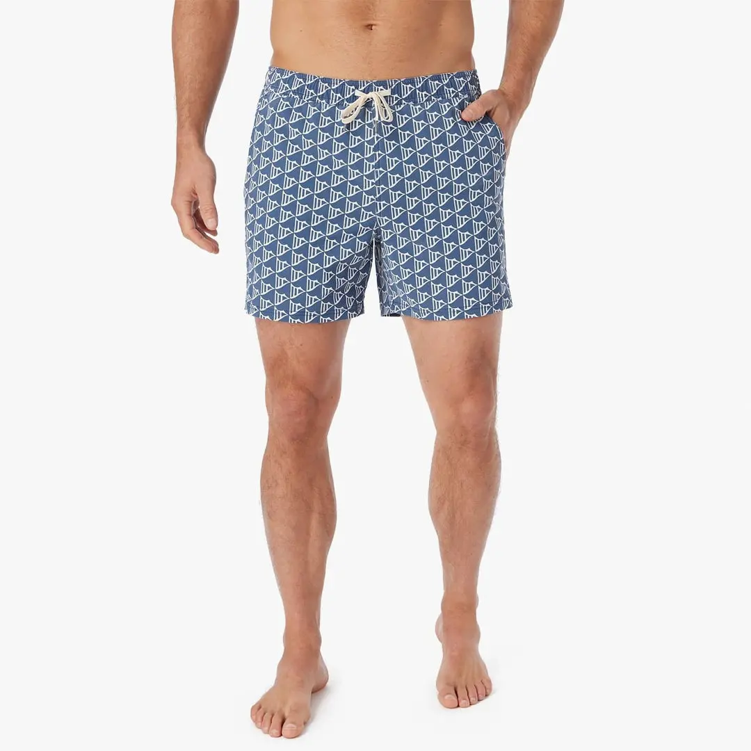Fair Harbor Bungalow Swim Trunks In Navy Windy Flags 2