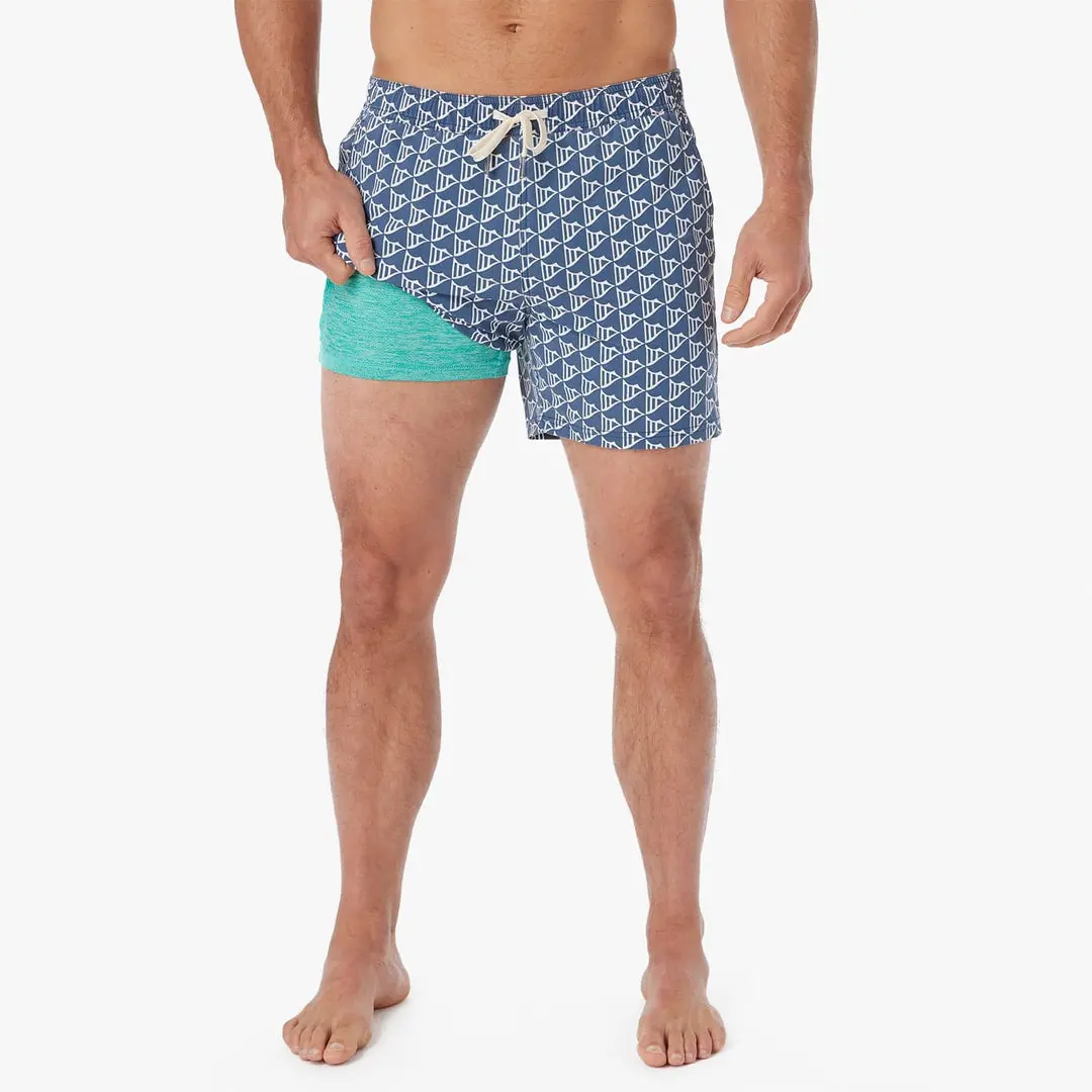 Fair Harbor Bungalow Swim Trunks In Navy Windy Flags 3