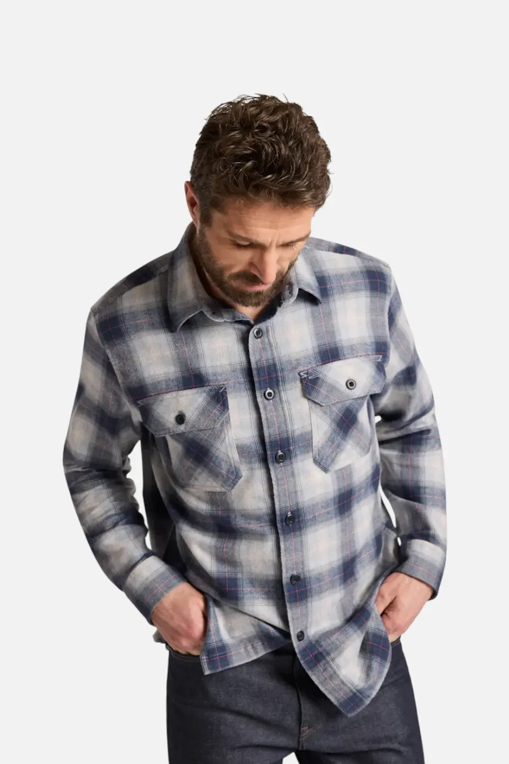 Pendleton Men's Plaid Burnside Cotton Flannel In Grey & Navy 1
