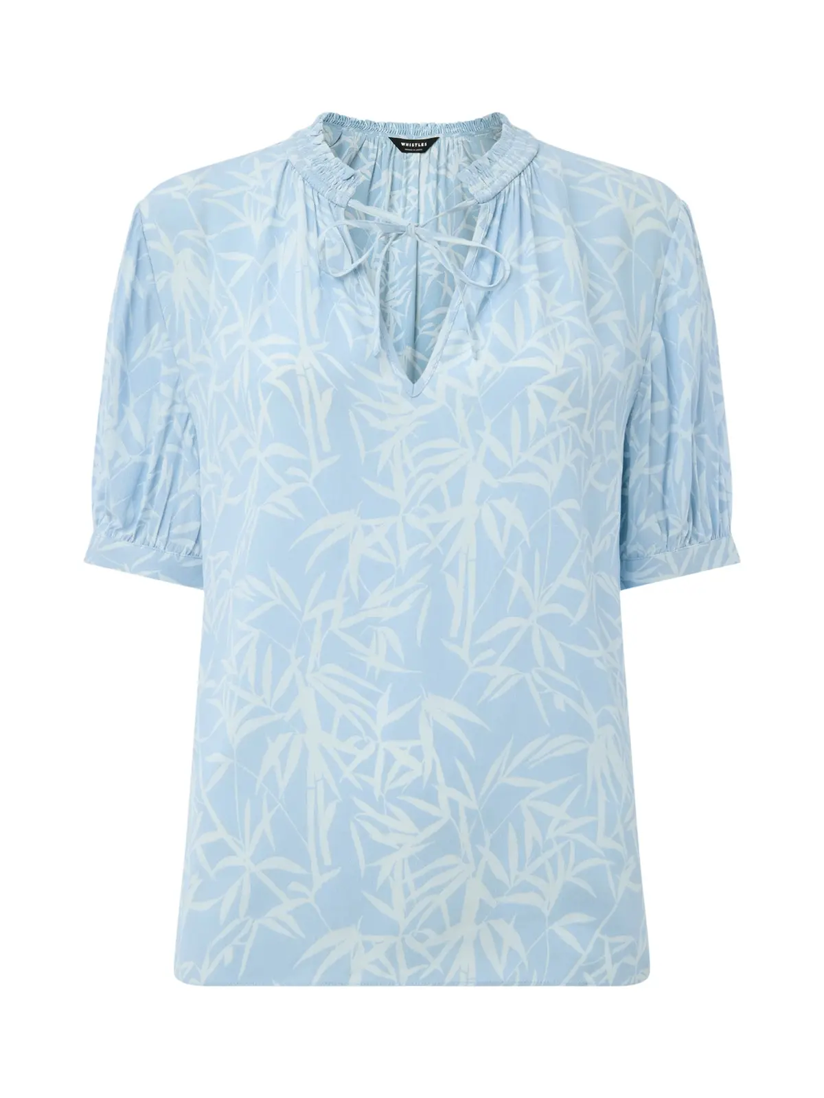 Blue/Multi Bamboo Leaves Tie Neck Blouse 1