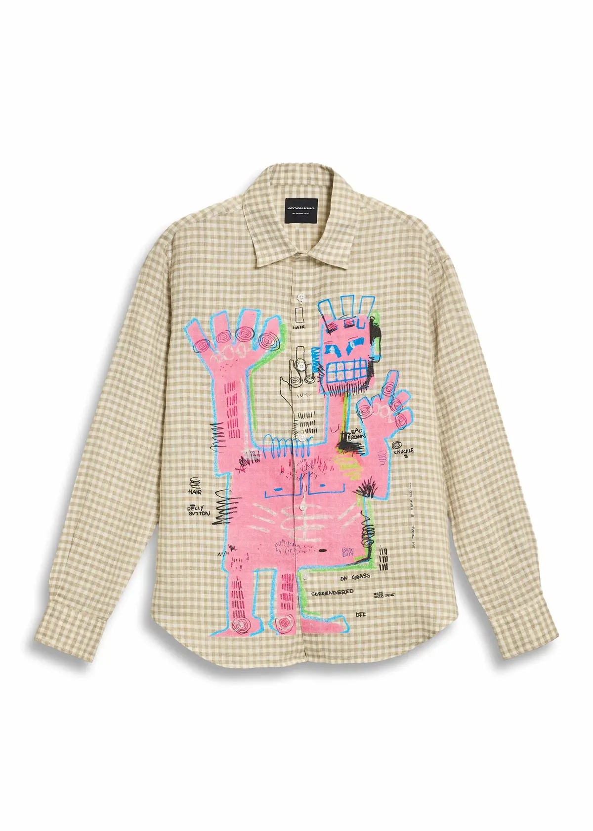 Pink Man Brown Checkered Linen Shirt [Unisex] 1