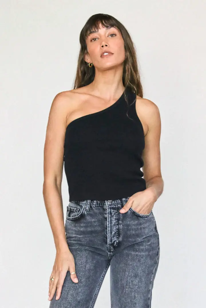 Perfect White Tee Call Me One Shoulder Tank In Black 1