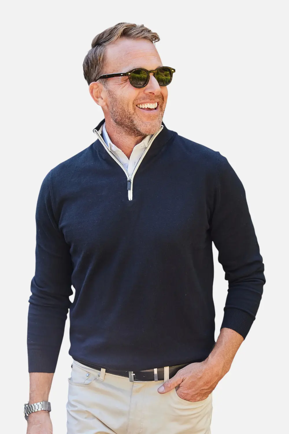 Collars & Co Luxury Touch Cotton And Cashmere Quarter Zip Sweater In Black 1