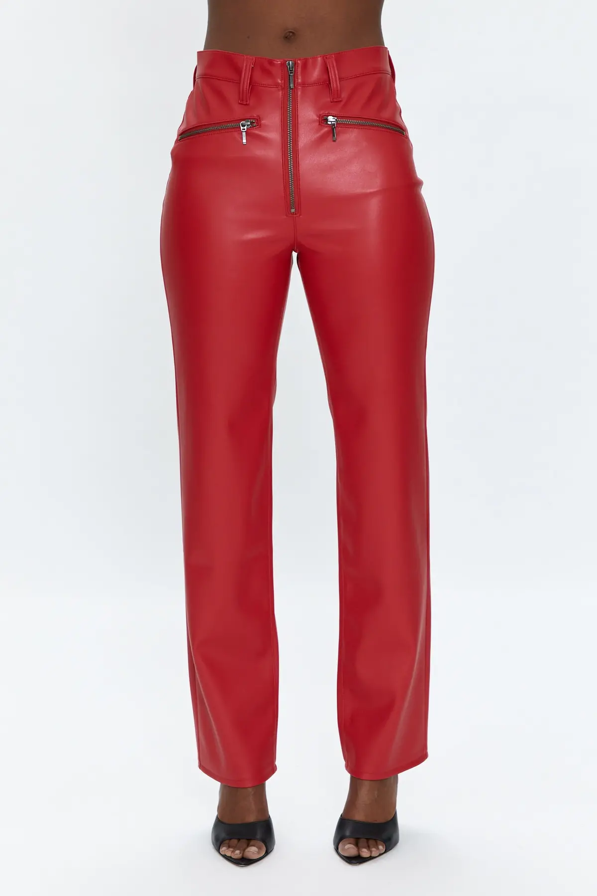 Pistola Cassie Exposed Zipper Super High Rise Straight Pant In Garnet 2