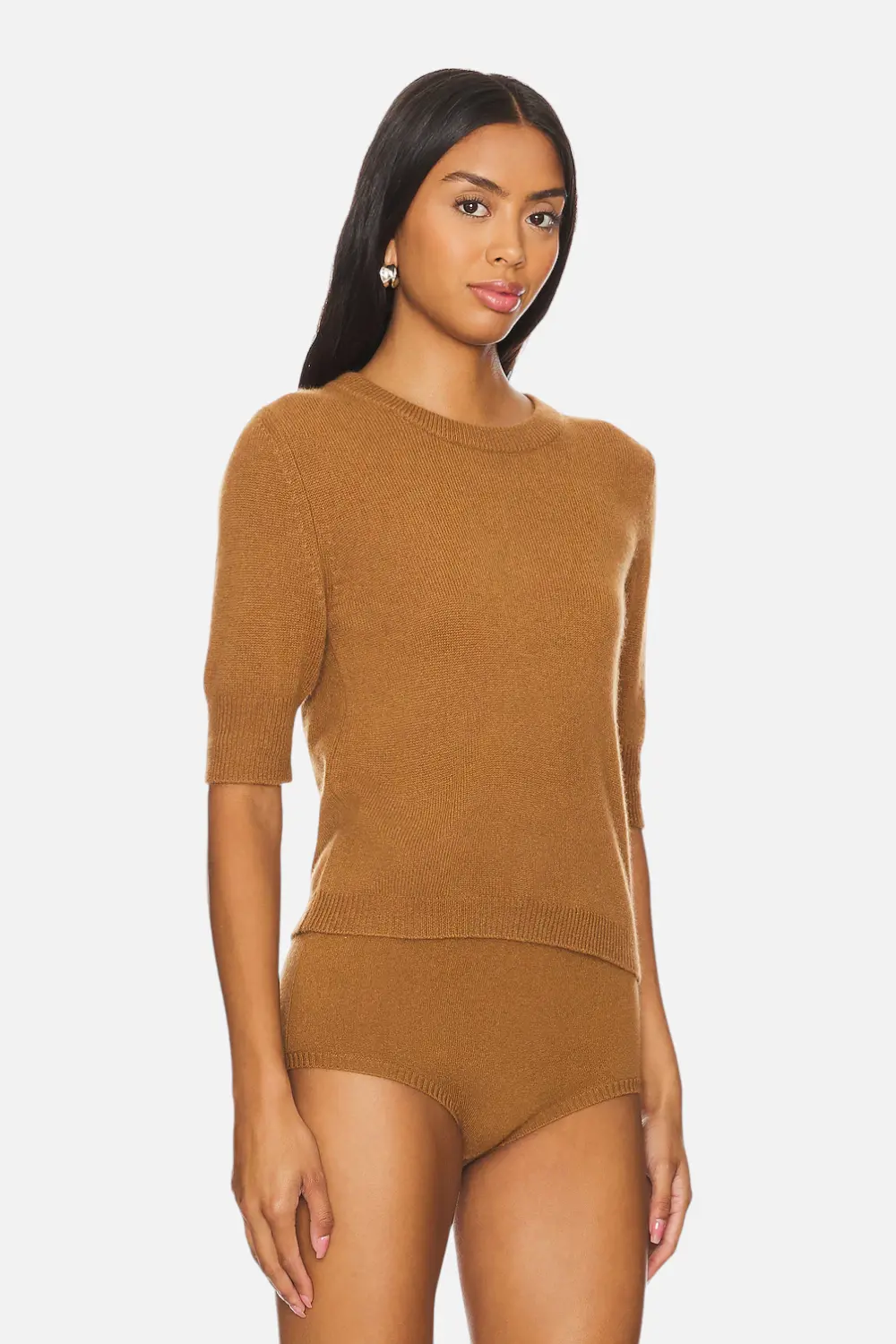W. Cashmere Celina Short Sleeve Pullover In Caramel 1