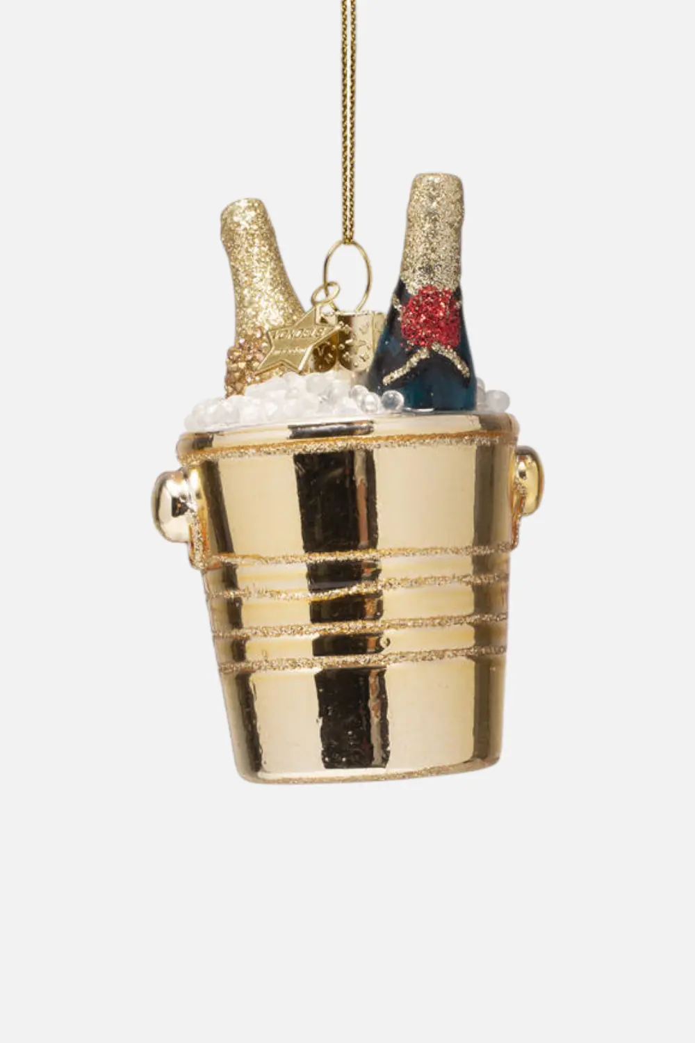 Glass Champagne Bottles In Gold Cooler Ornament 1