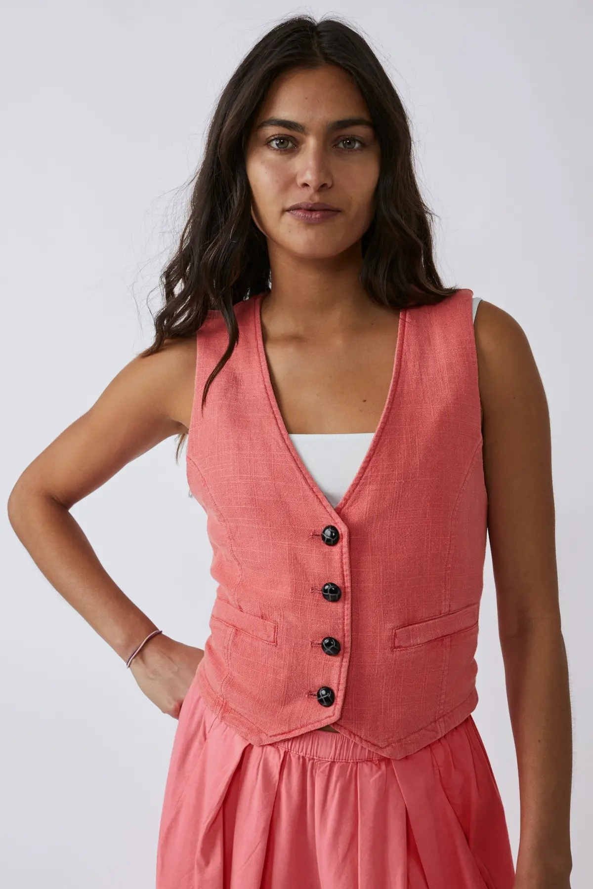 Free People Charley Linen Vest In Watermelon 1