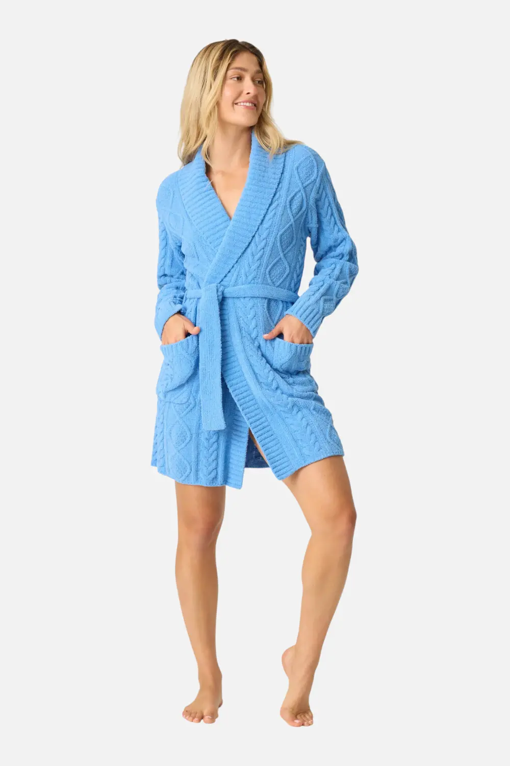Pj Salvage Chenille Cable Knit Robe In Sea 1