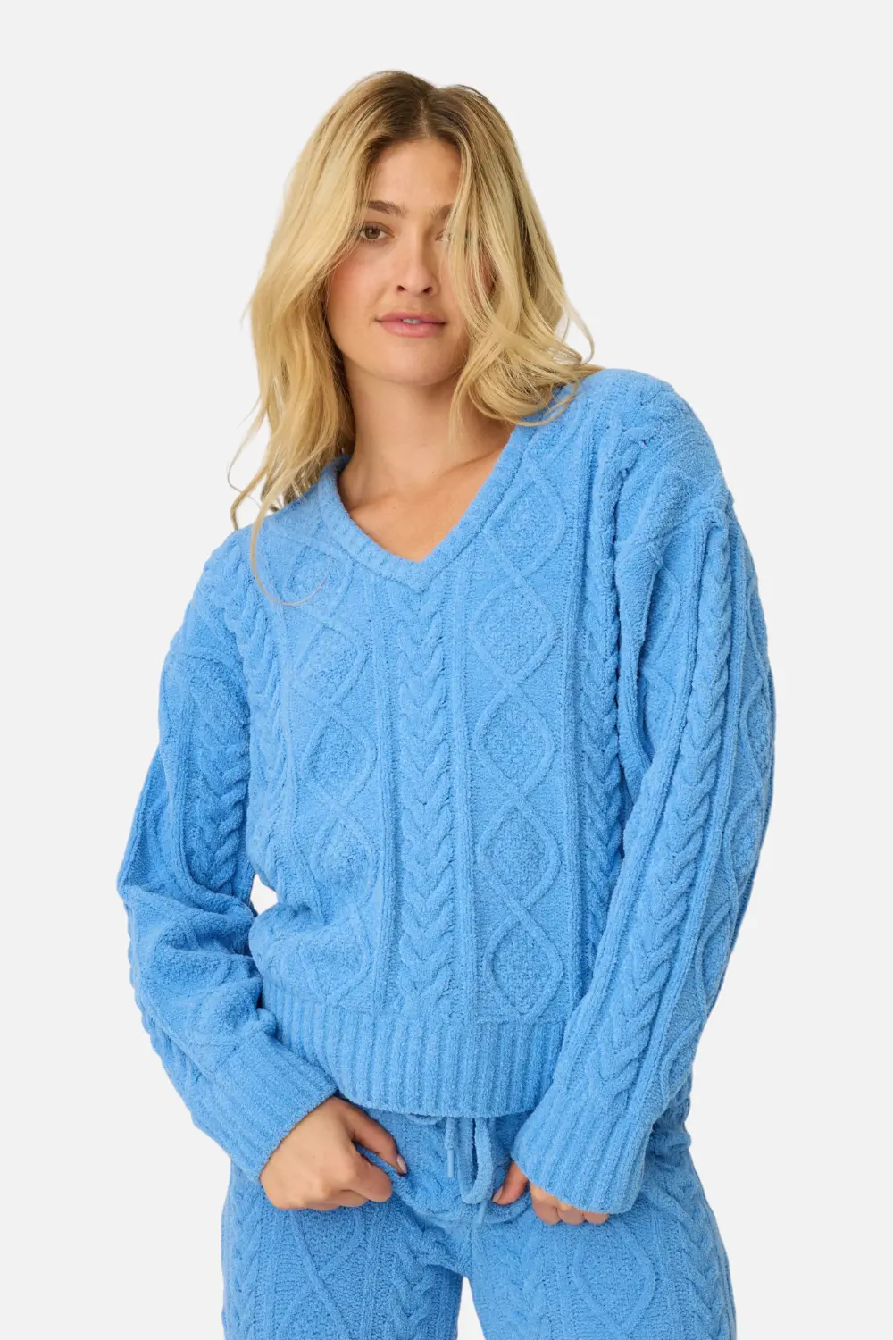 Pj Salvage Cozy Chenille Cable Knit Long Sleeve In Sea 1