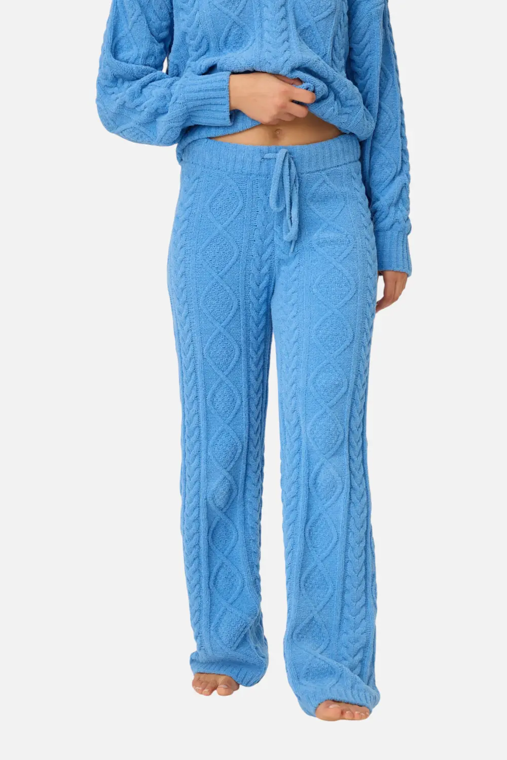 Pj Salvage Chenille Cable Knit Open Leg Pant In Sea 1