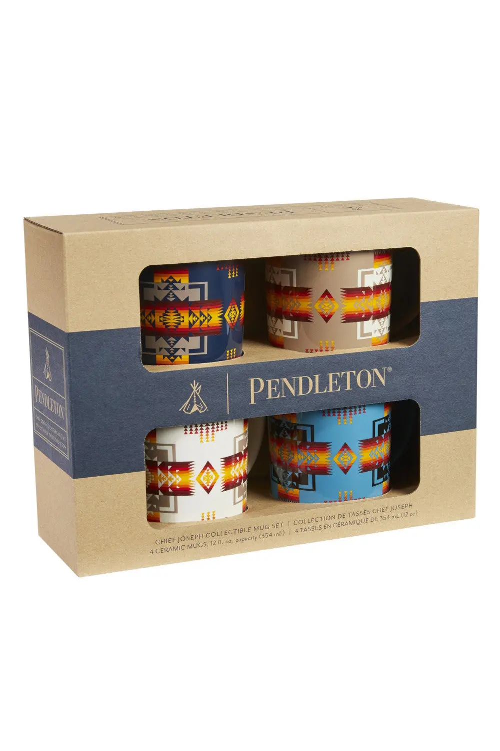Pendleton Woolen Mills Chief Joseph Multi Ceramic Mugs, Set Of 4 1