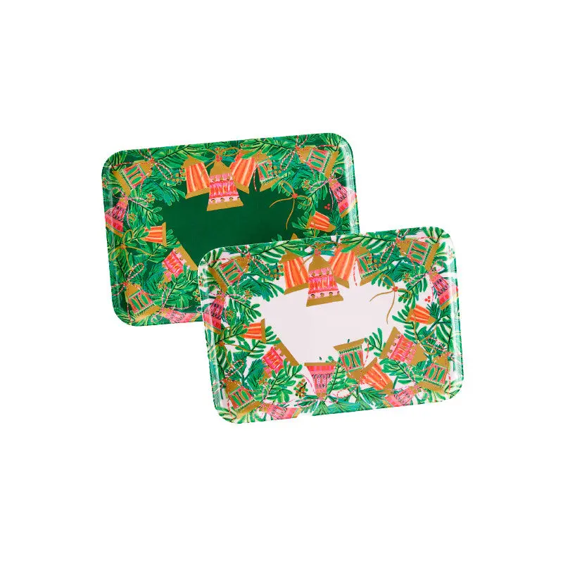 Christmas Bells Rectangular Tray, Green 9X13 1