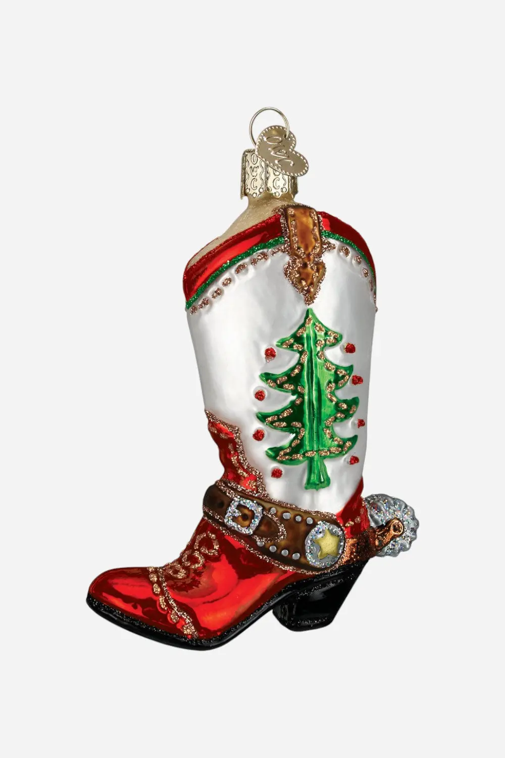 Christmas Cowboy Boot Glass Ornament 1
