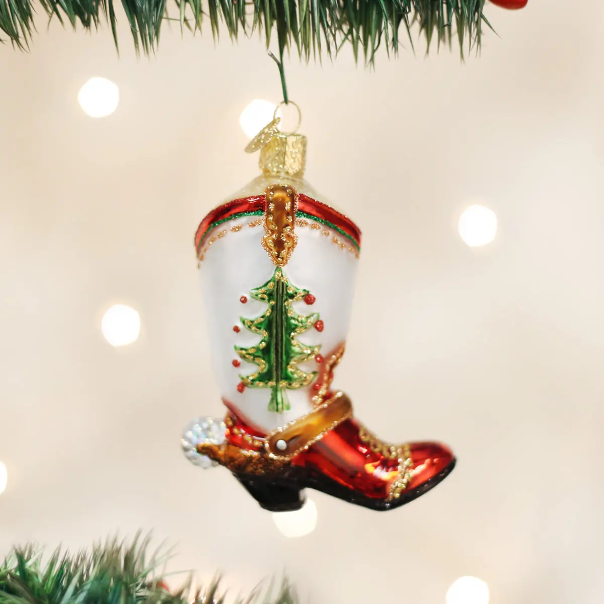 Christmas Cowboy Boot Glass Ornament 2