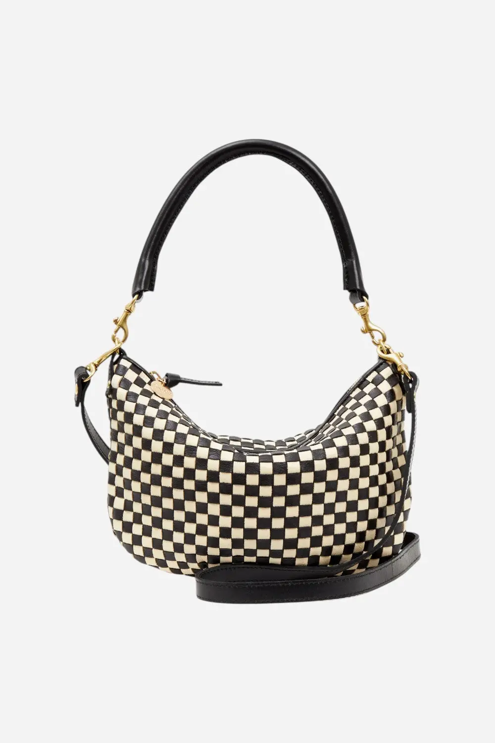 Clare V Petit Moyen In Black & Cream Woven Checker 1