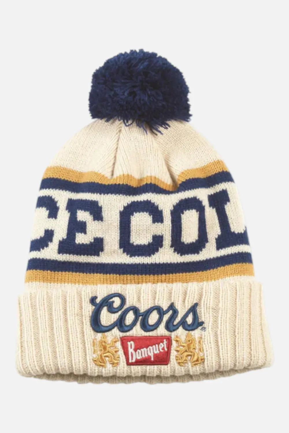 Coors Banquet Pillow Line Knit Pom Beanie In Buff Yellow 1