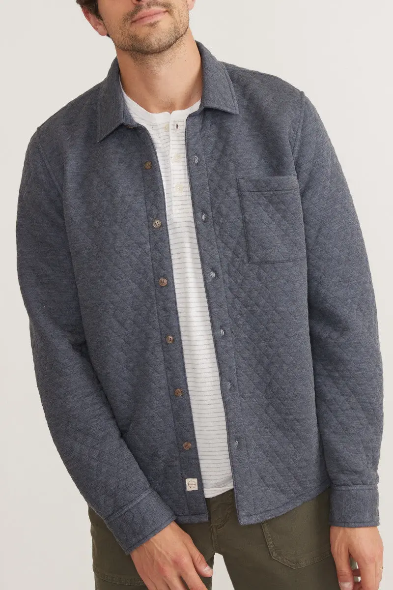 Marine Layer Corbet Quilted Overshirt In Navy Heather Oatmeal 1