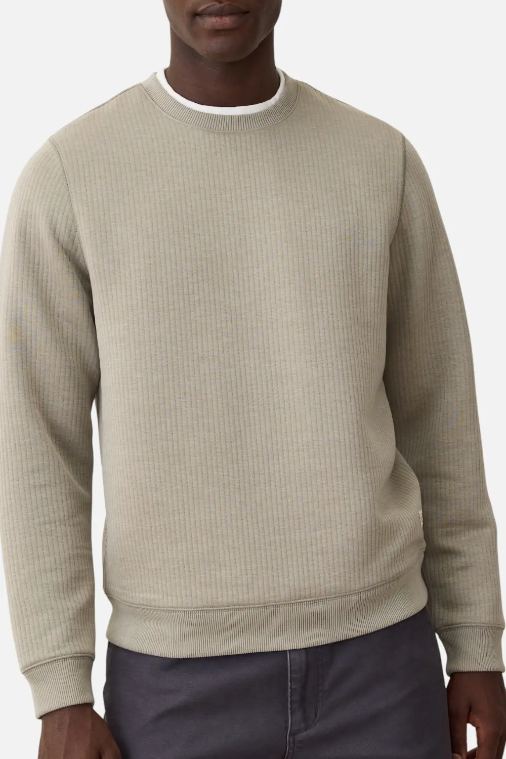 Marine Layer Men's Corbet Quilted Stripe Crewneck In Taupe 1