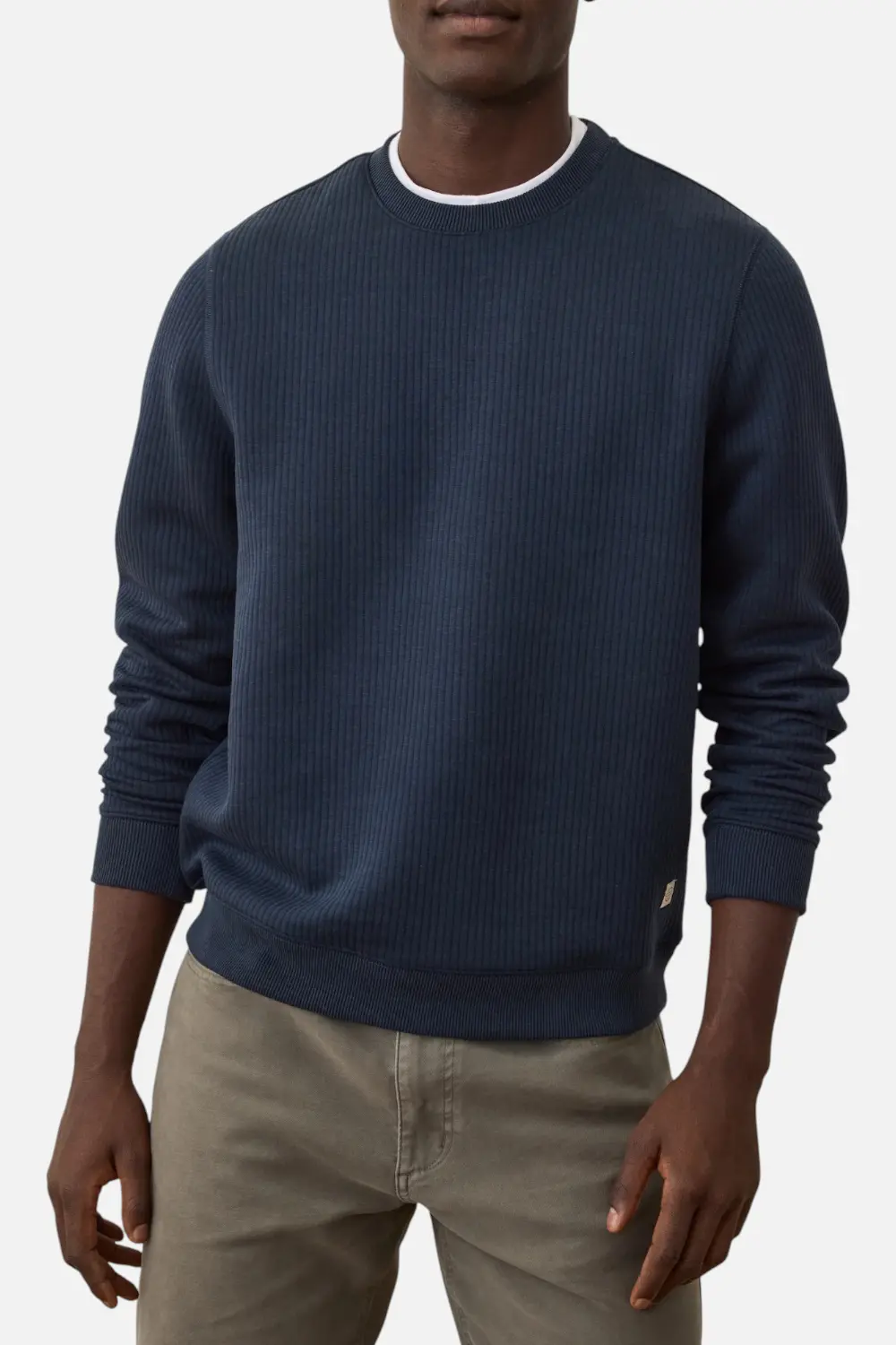 Marine Layer Corbet Quilted Stripe Crewneck In Navy 1