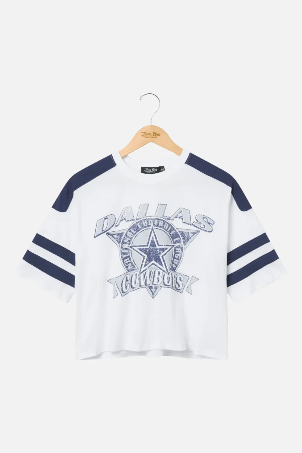 Junk Food Cowboys Striped Crop Tee In Vintage White & Navy 1