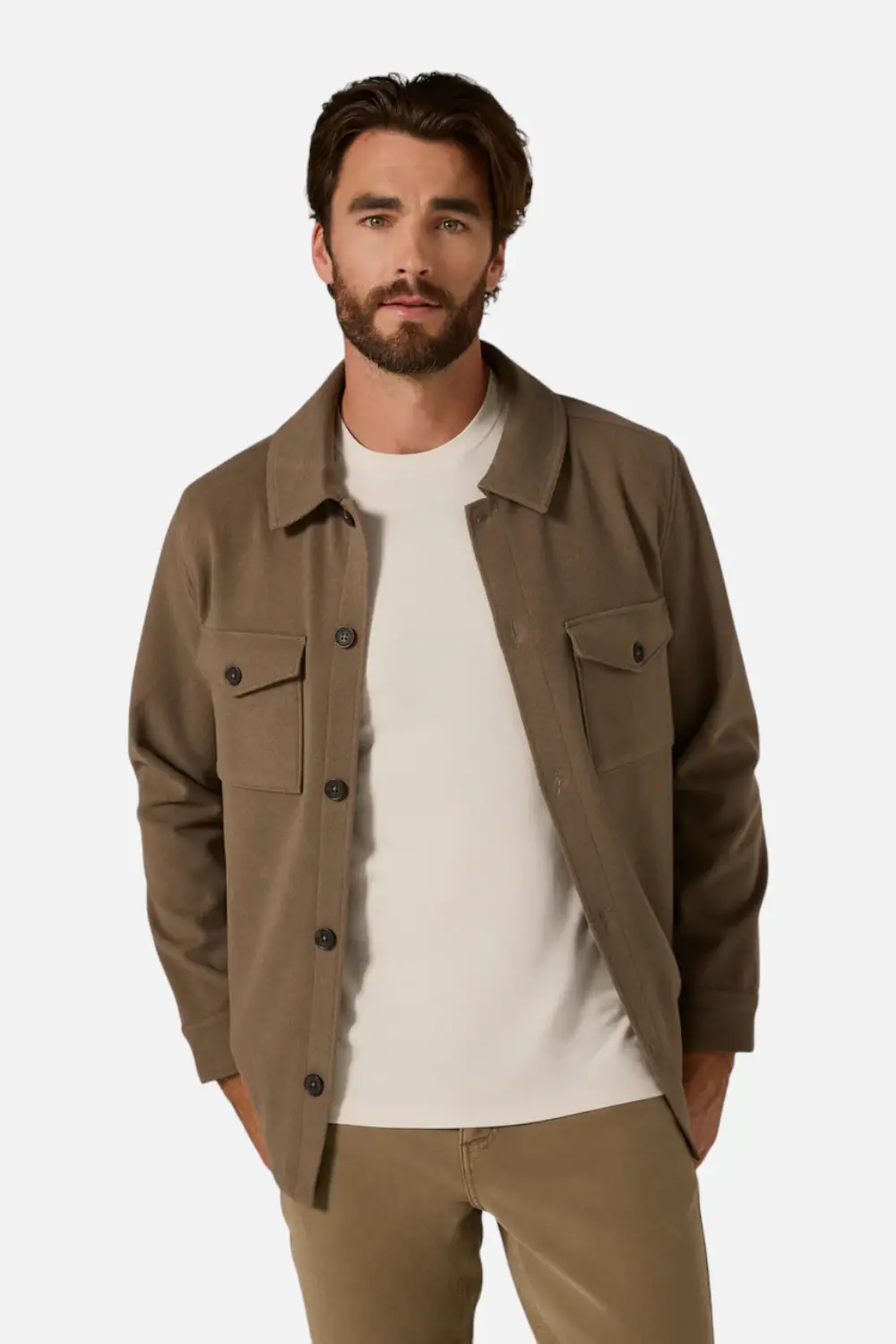 7 Diamonds Men's Craftsman Twill Shacket In Khaki 1