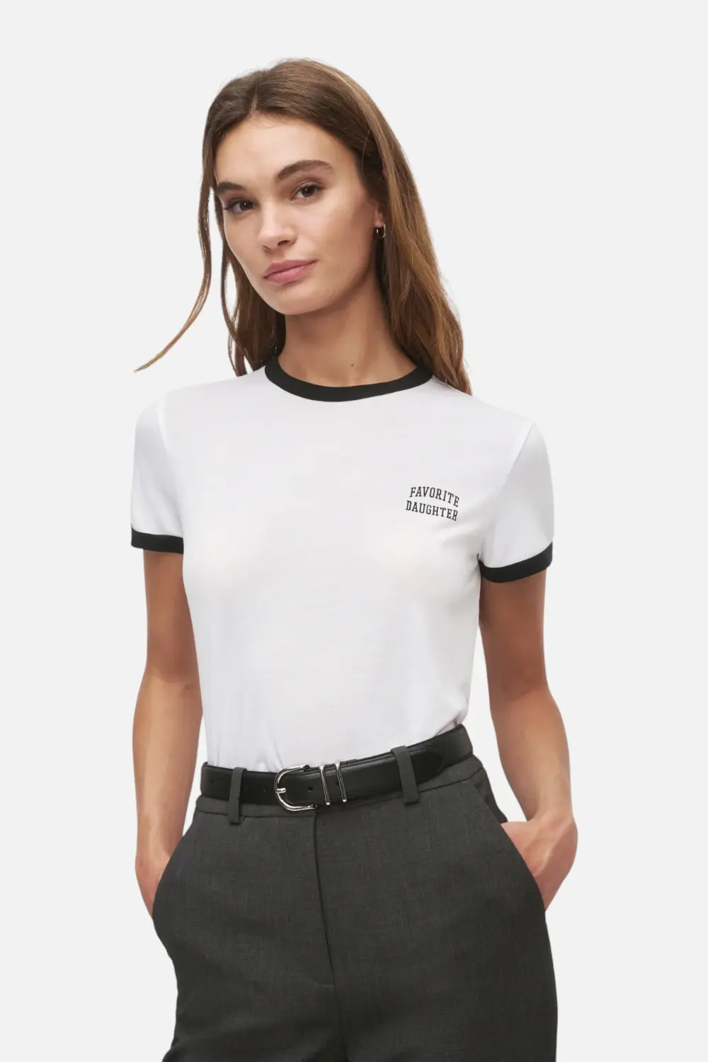 Favorite Daughter Cropped Ringer Tee In White & Black 1