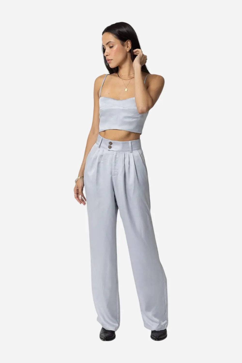Stillwater Cupro Silky Pleated Pant In Silver 1