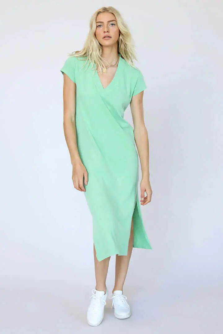 Perfect White Tee Abbey V Neck T-Shirt Dress In Apple Mint 1