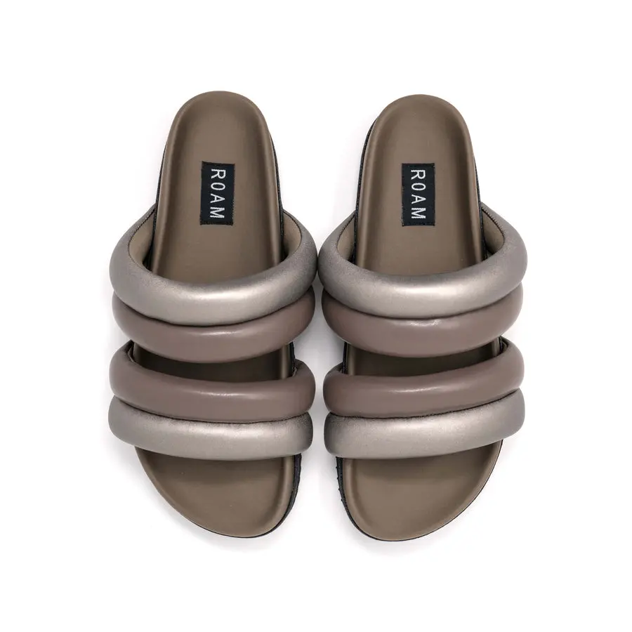 Dbldbl Puff Puff Sandals In Gunmetal & Taupe Vegan Leather 1