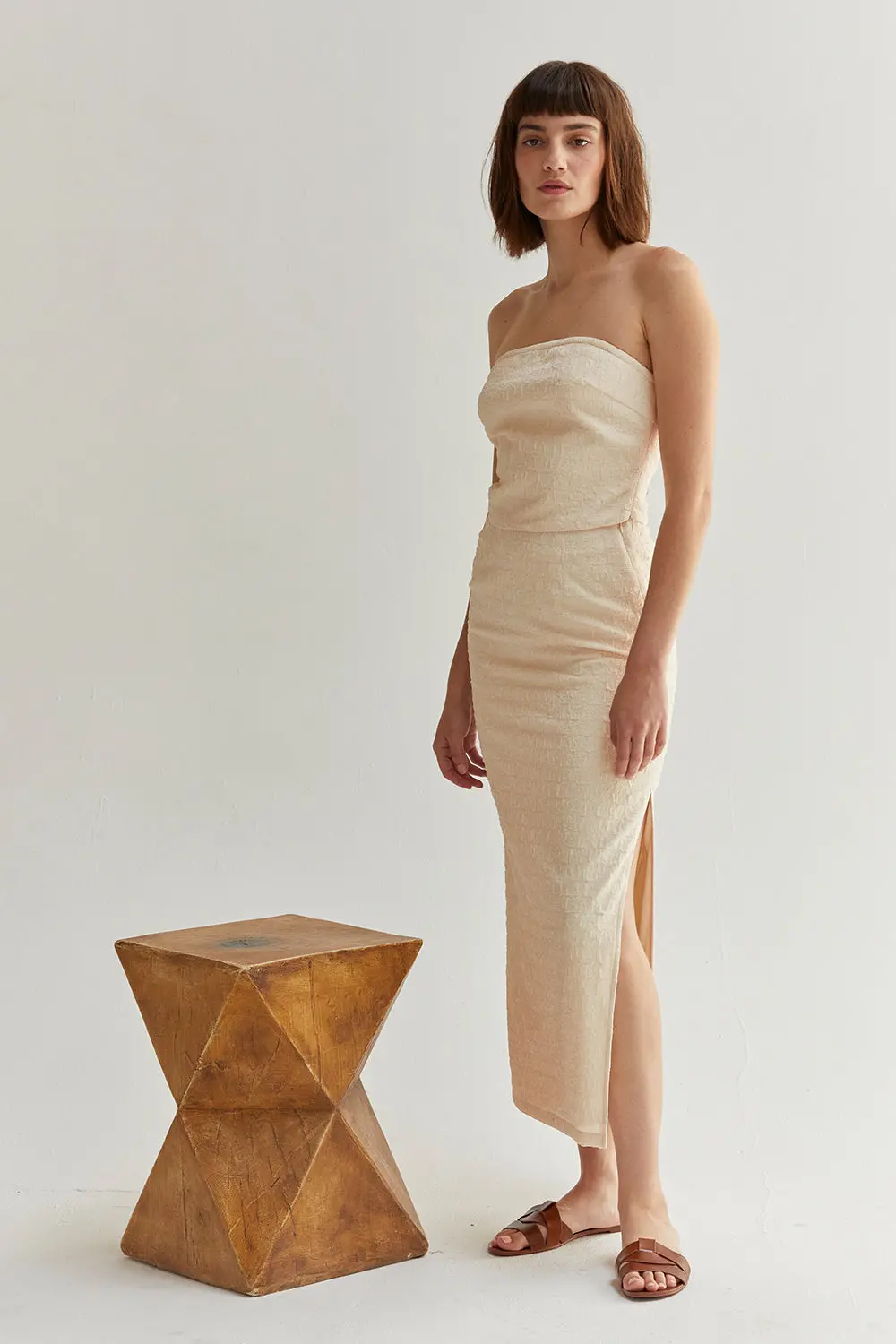 Crescent Demi Textured Midi Skirt In Cream 1