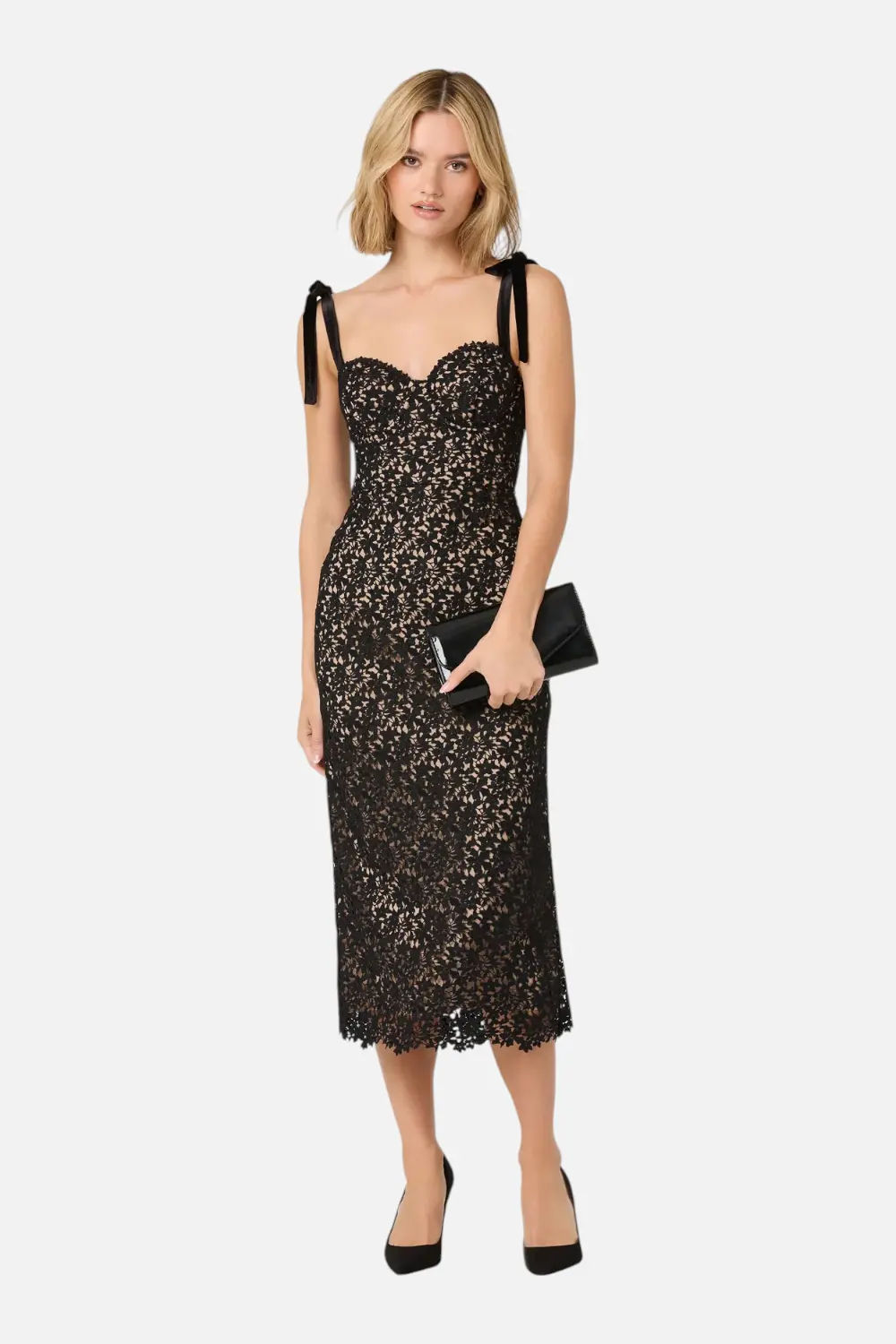 Astr The Label Donne Floral Lace Midi Dress In Black & Nude 1