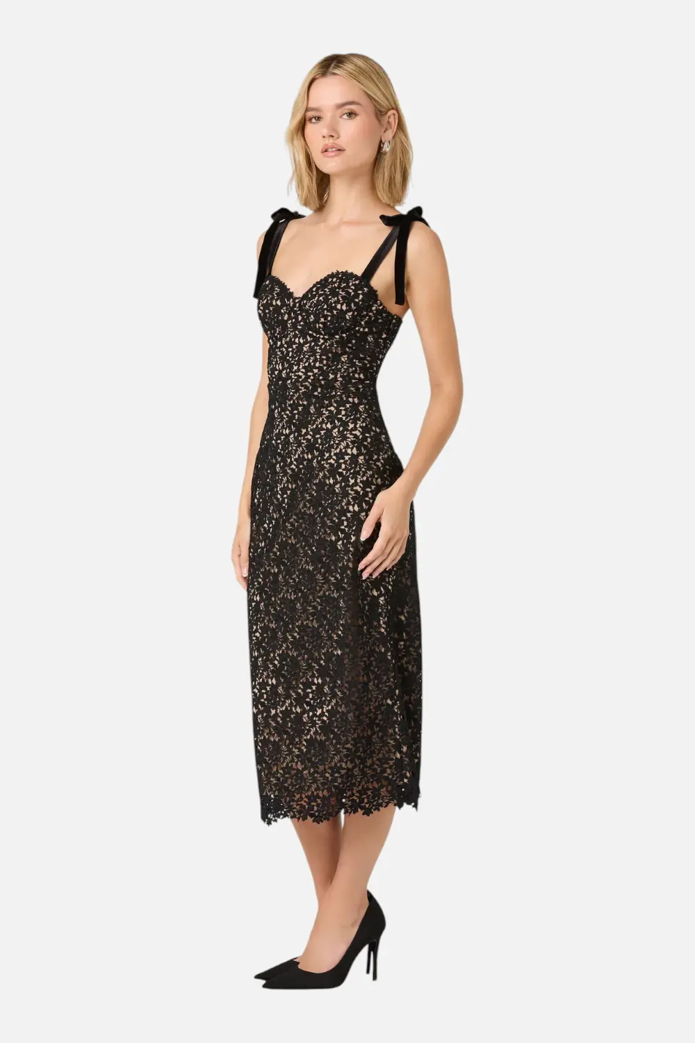 Astr The Label Donne Floral Lace Midi Dress In Black & Nude 2