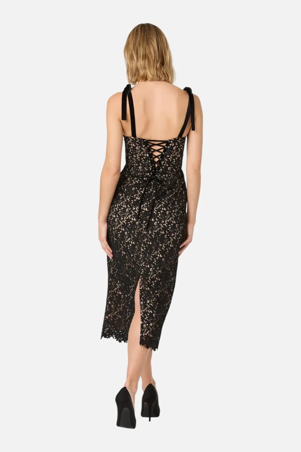Astr The Label Donne Floral Lace Midi Dress In Black & Nude 3