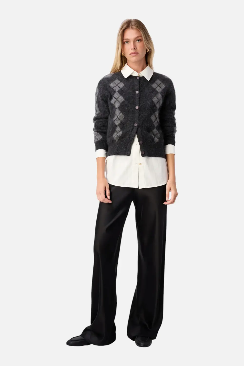 Cami Nyc Dorian Cashmere Cardigan In Gray Argyle 1