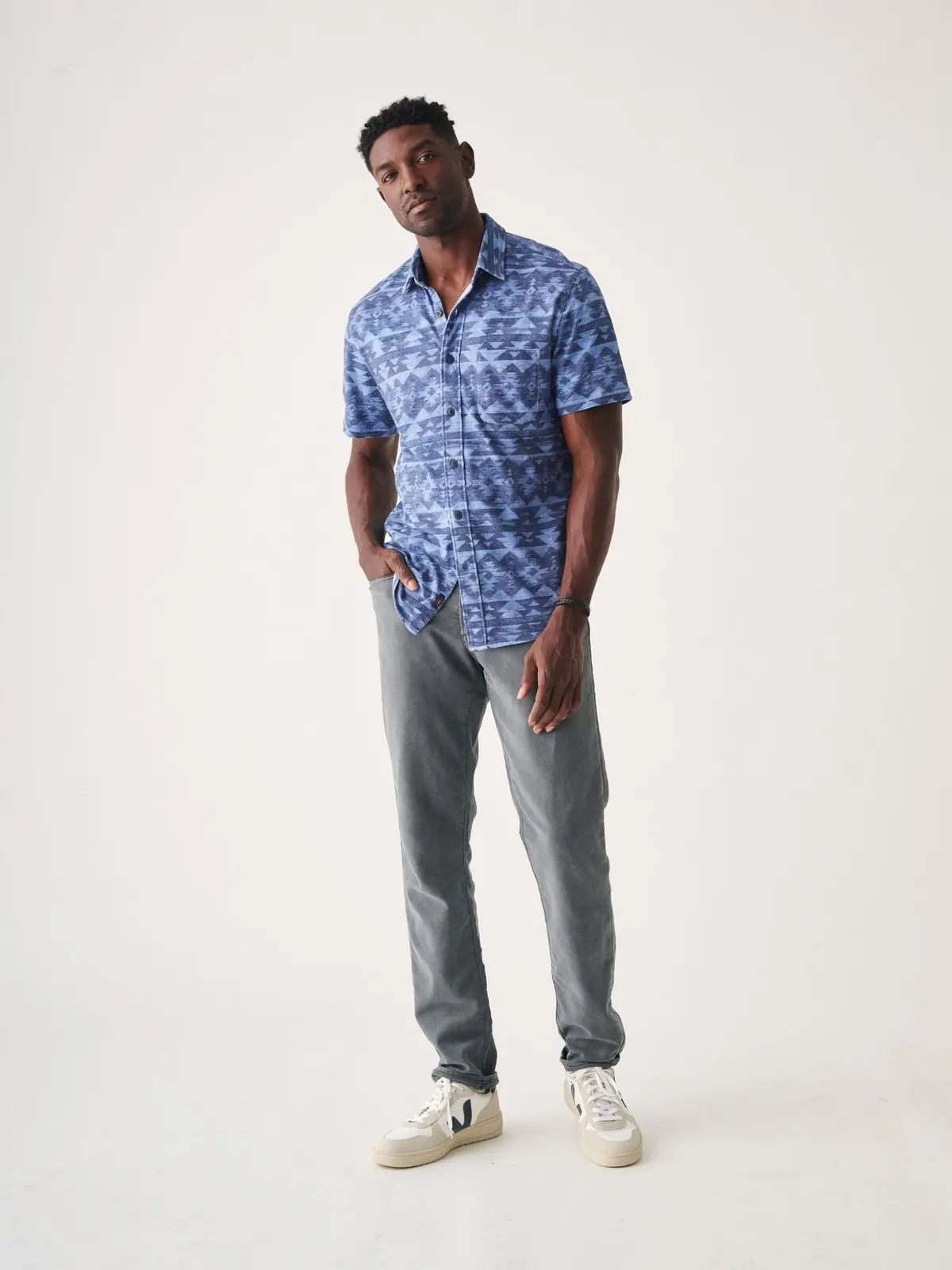 Faherty Doug Good Feather Short Sleeve Knit Seasons Shirt In Six Rivers Sky 4