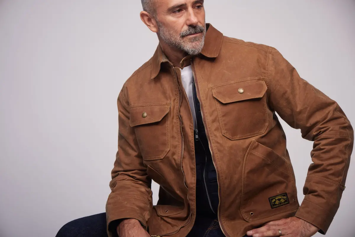 Jane Motorcycles Driggs Wax Canvas Field Riding Jacket In Tan 2