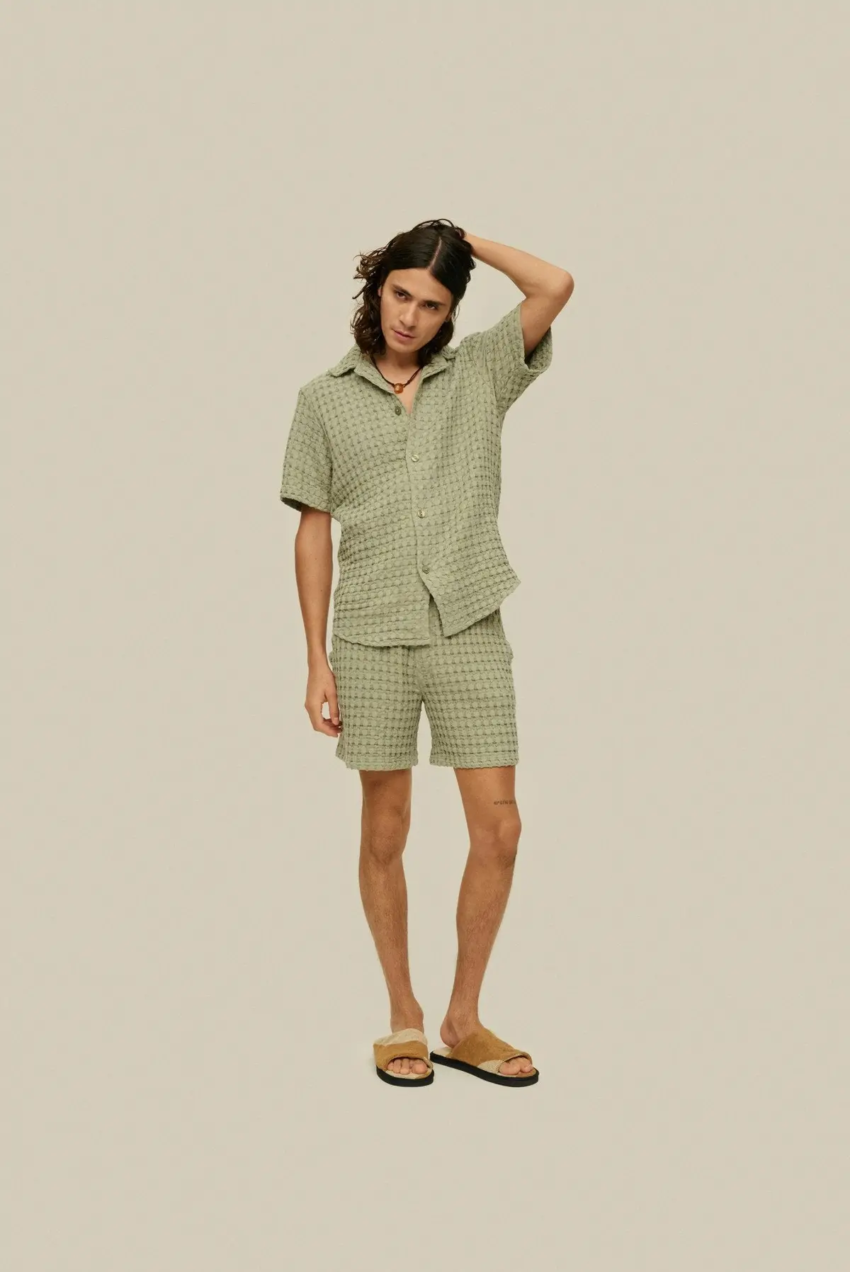 Oas Dusty Green Cuba Waffle Shirt 2