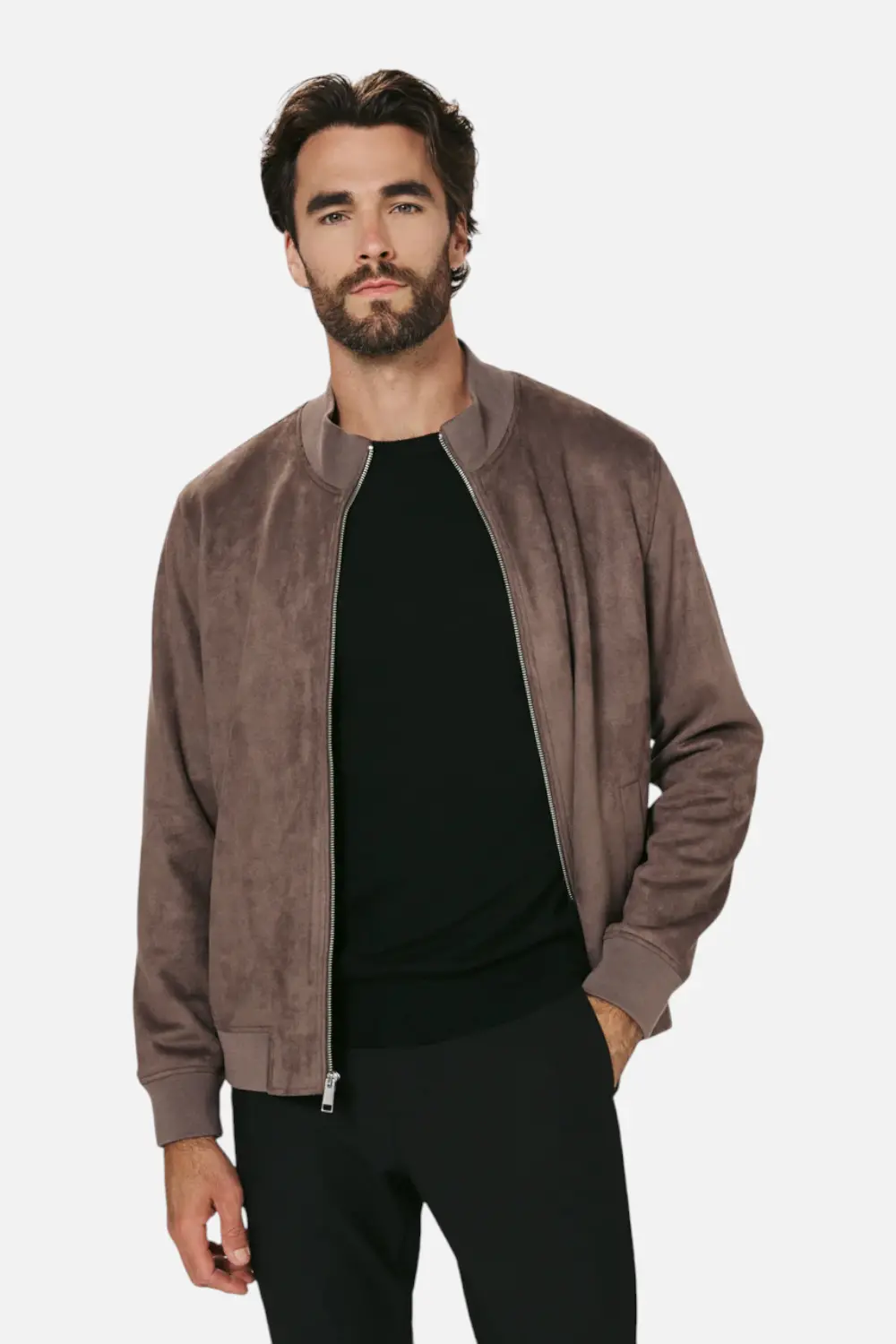 7 Diamonds Men's Dylan Suede Jacket In Dark Taupe 1