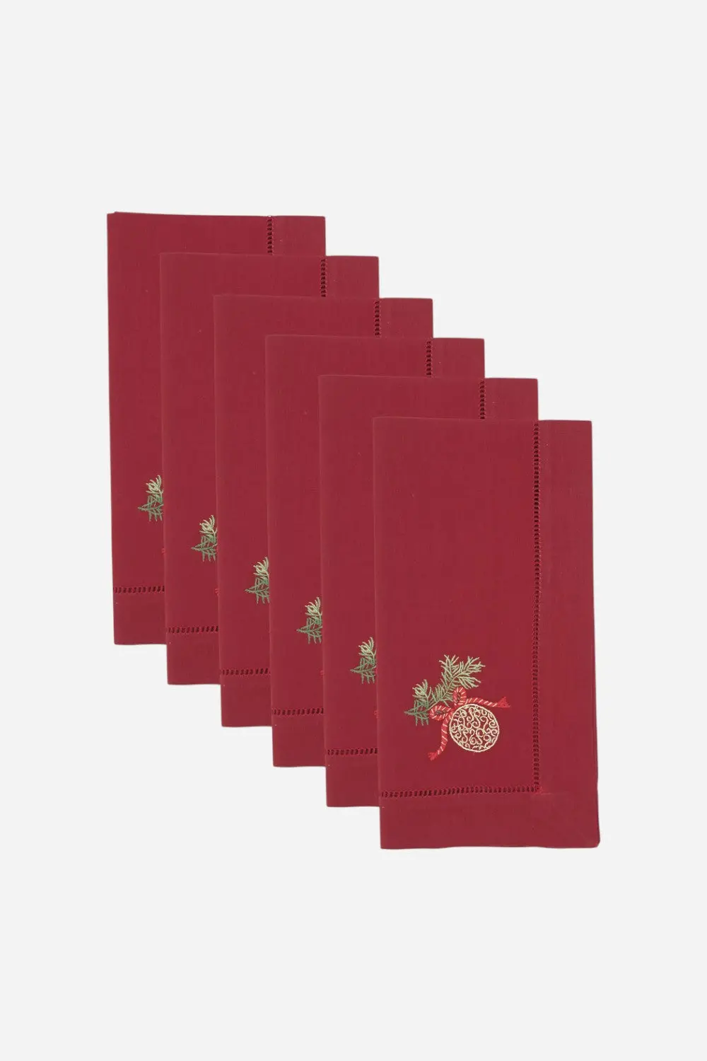 Embroidered Ornament Hemstitch Napkin Set Of 6 2