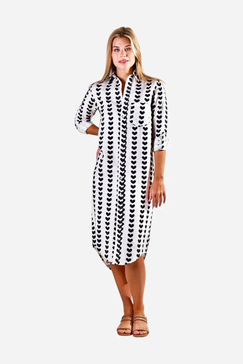 Emily Phillips Hearts Midi Dress In White & Black 1