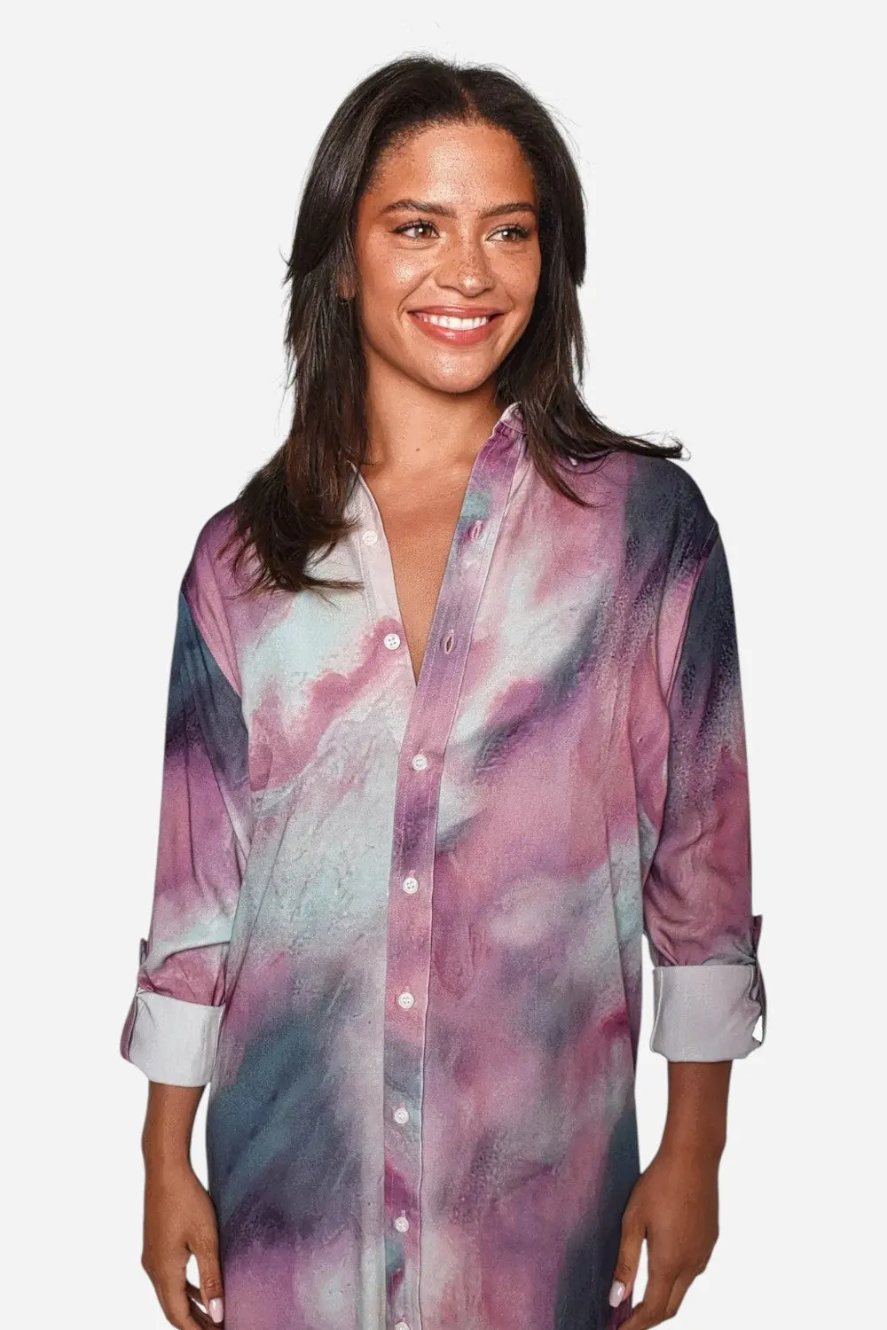 Emily Phillips Purple And Blue Marble Tencel Girlfriend Dress 1