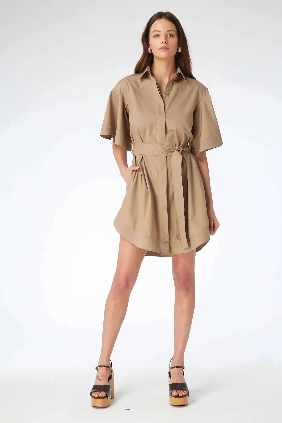 Gilner Farrar Erika Dress In Khaki Poplin 1