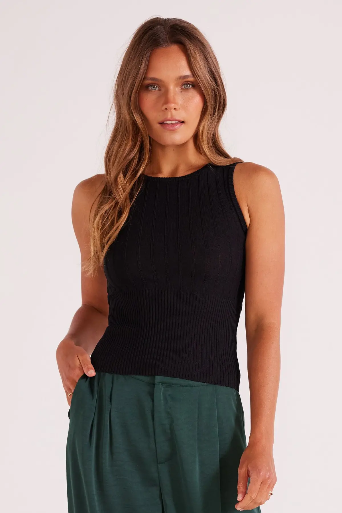 Mink Pink Evie Cutout Knit Tank Top In Black 1