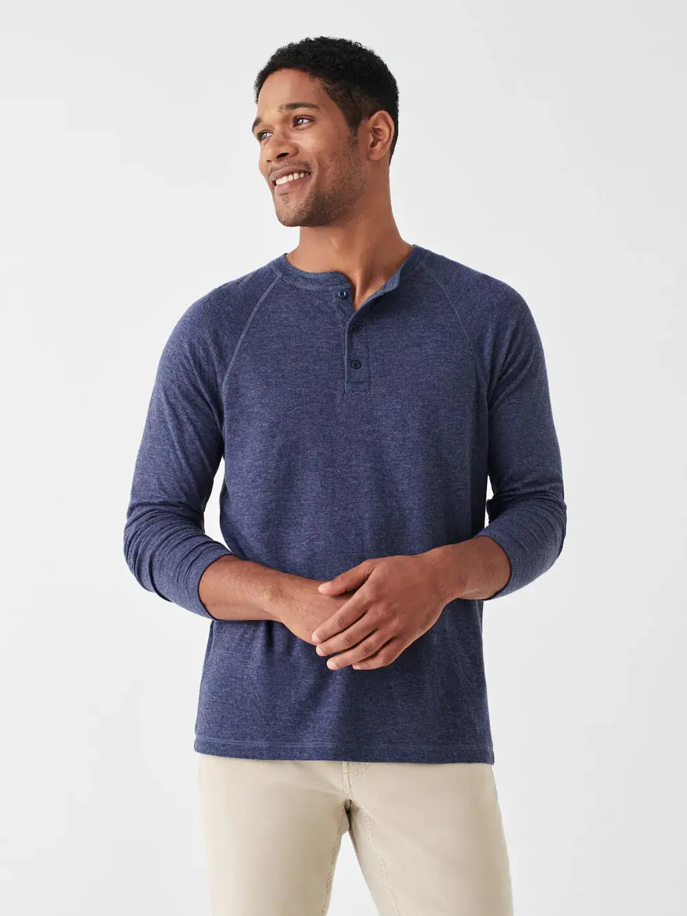 Faherty Cloud Long-Sleeve Henley, Navy Heather 1