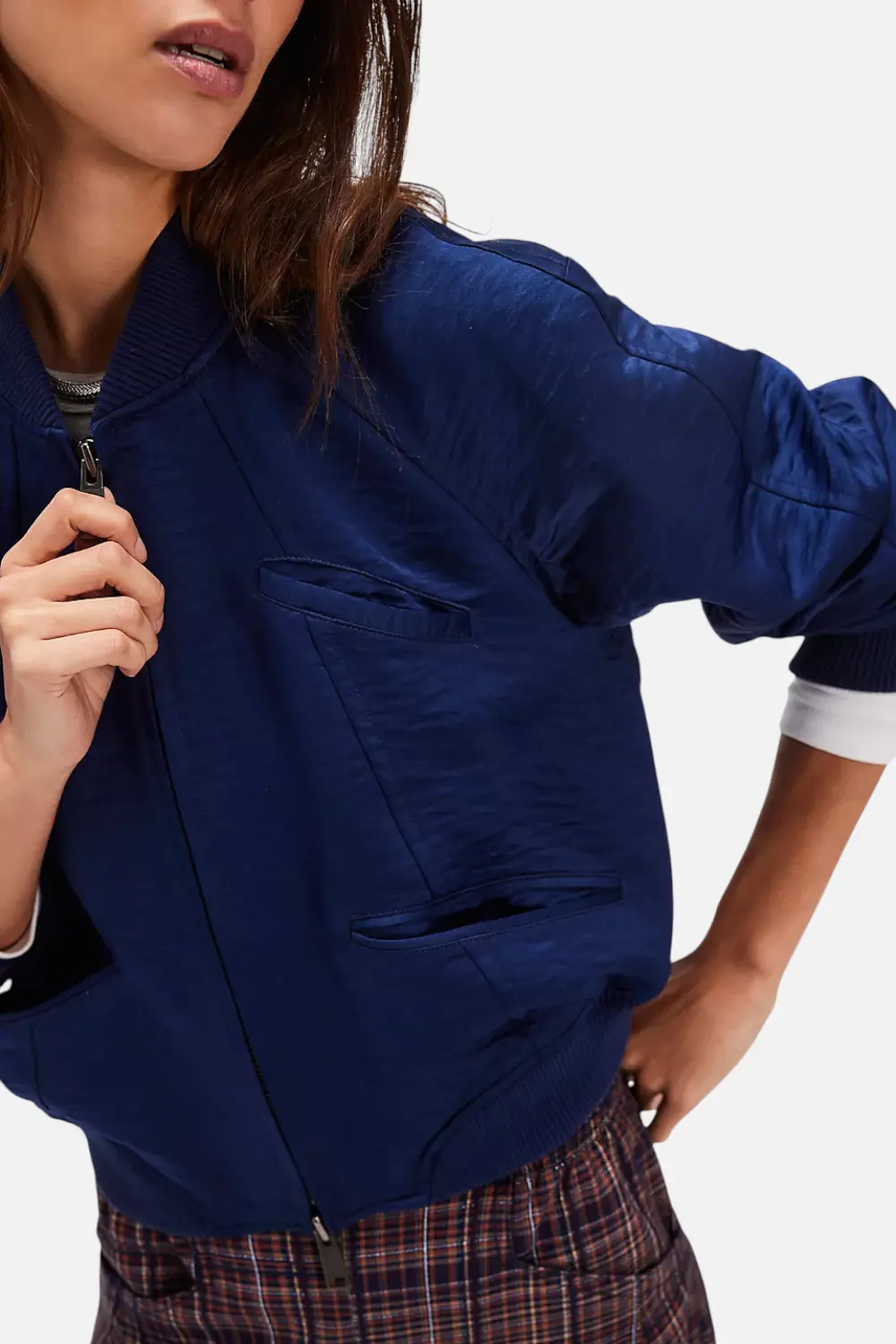 Free People Ellie Satin Bomber In Cosmic Blue 1