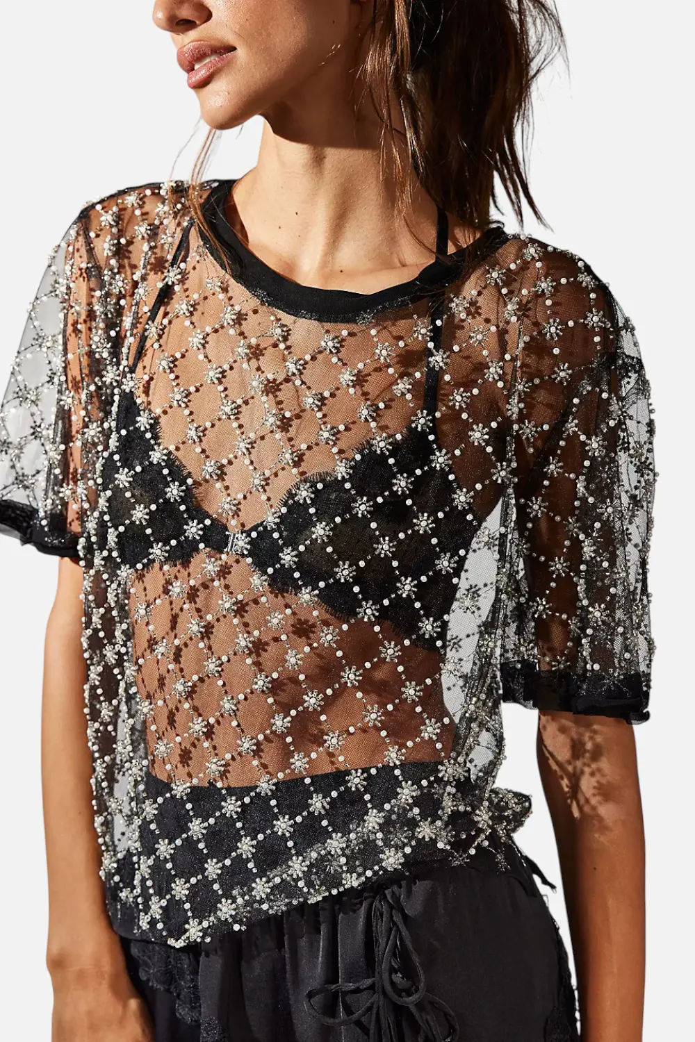 Free People Loir Embellished Knit Top In Black 1