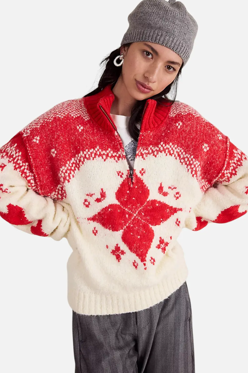 Free People Mythical Sweater In Vanilla Scarlet 1