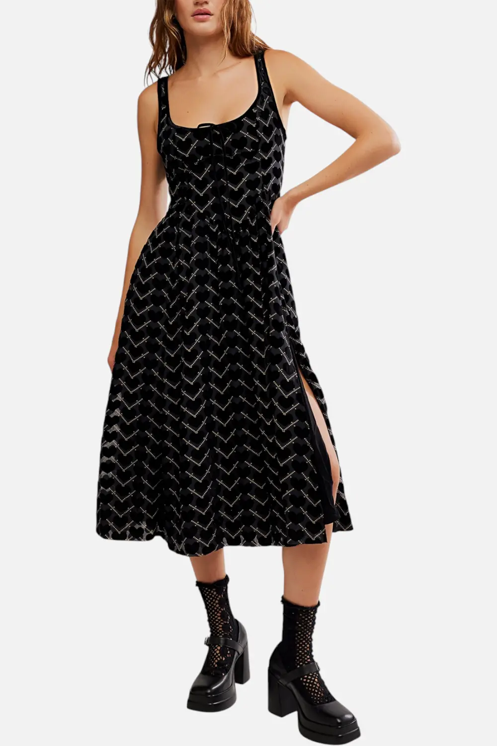 Free People Women's Freya Printed Midi Dress In Charcoal 1
