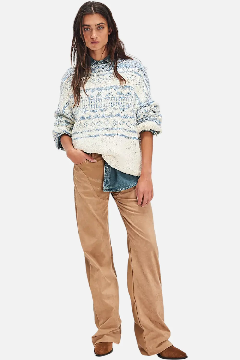 Free People Women's Dani Pattern Sweater In Cloud Combo 1