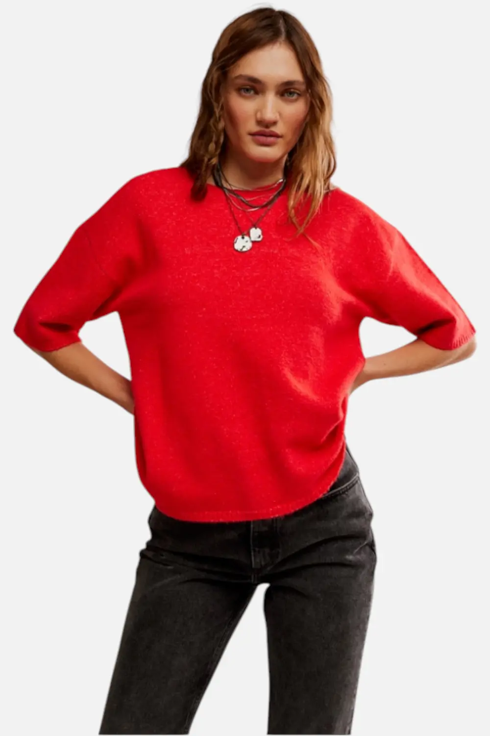 Free People Margot Sweater Tee In Cherry Pop Melange 1